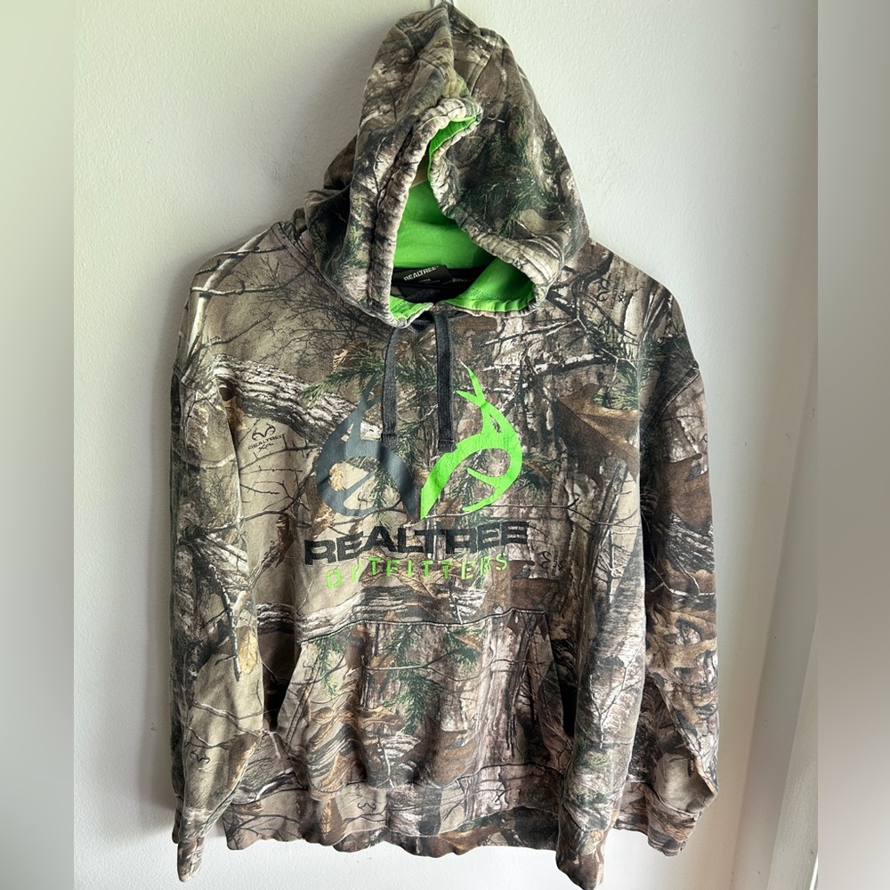 Realtree camo green logo hooded sweatshirt hoodie - size L